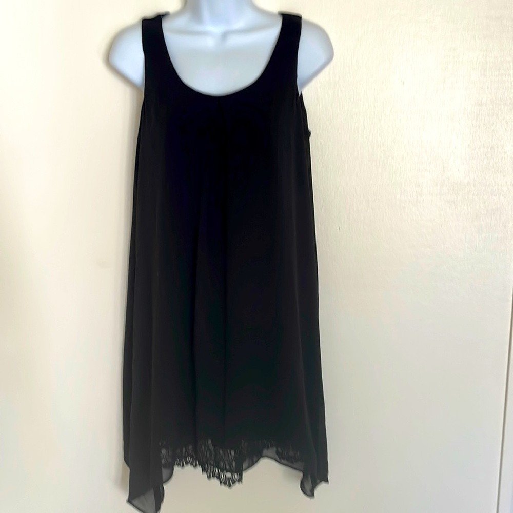 BCX women mini cocktail dress sleeveless asymmetric front crochet embellishment